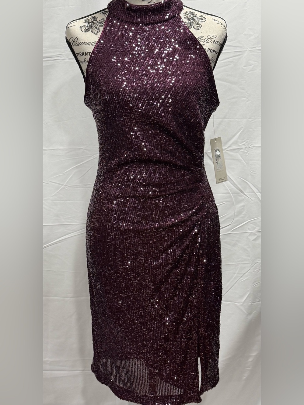 Eliza J Plum Sequin Halter Neck Ruched Cocktail Dress Size 8 NWT
New with tags